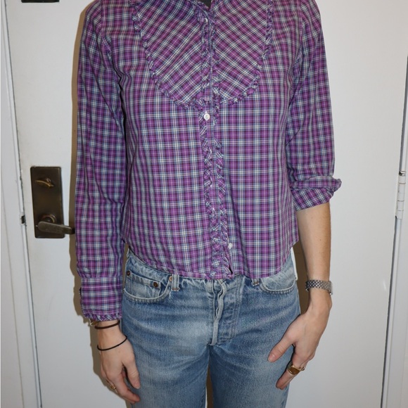 Vintage J Crew Purple Plaid Button-Up Shirt - Picture 4 of 5